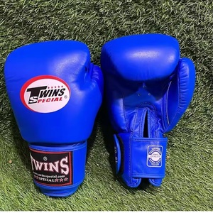 Gants de boxe en cuir bleus 14 oz avec lacets, support de poignet respirant, équipement d'entraînement pour adultes, sangle de poignet élastique antidérapante - Product Image 1