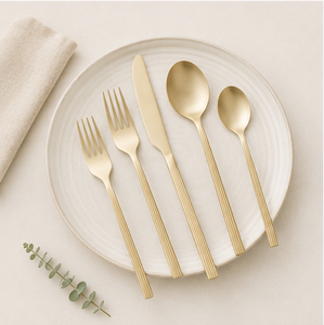 Juego de Cubiertos Dorados de Diseño Estándar, Cubertería de Acero Inoxidable con Mangos Acanalados para Bodas, Hoteles y Restaurantes de Alta Gama, Precio de Fábrica - Product Image 2