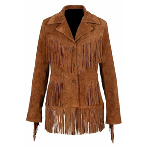 <b>Men's</b> Brown <b>Suede</b> Leather <b>Jacket</b> With Fringe Turn-down Collar Casual Winter Wear Wholesale - Product Image 5