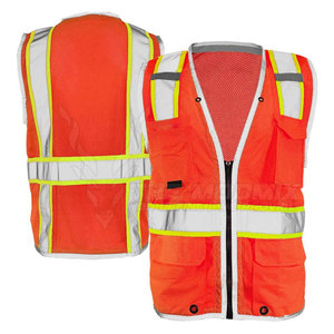 Gilet de sécurité haute visibilité respirant à séchage rapide, orange, réfléchissant, en polyester, vêtements de travail multi-poches, usage industriel et extérieur - Product Image 4