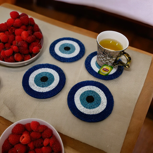Handmade Durable Round Modern Crab <b>Beaded</b> <b>Coaster</b> with Coastal Ocean Embroidery for Table Decor and Mug Use - Product Image 2