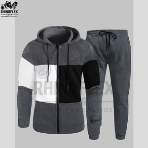 Survêtement coupe-vent pour homme avec capuche et pantalon de jogging, 100 % polyester nylon, fermeture éclair intégrale, couleur orange - Product Image 2