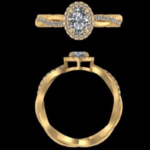Oval Diamond Halo Engagement Ring 0.99 Carat 14k 18k Yellow Gold Twisted Pave Band Luxury Bridal Fine Jewelry Wedding <b>Gift</b> - Product Image 3
