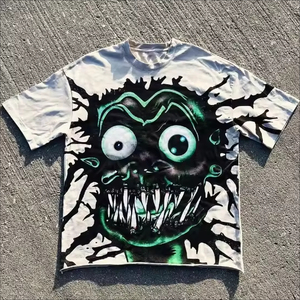 T-shirt personnalisé pour homme avec imprimé de monstre de dessin animé, manches courtes, col rond, coupe classique, style streetwear, tissu jersey 100% coton - Product Image 3