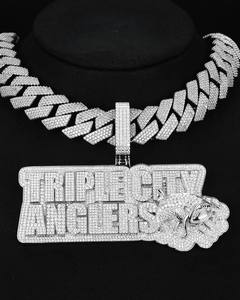 Pendentif Hiphop en argent 925 plaqué or avec motif lettre 'BULLY ANGELS' en moissanite, plaqué rhodium, micro-pavé, breloque thématique pour homme - Product Image 2