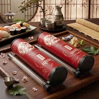 Boîte d'emballage cylindrique en carton rouge de luxe personnalisée pour sushis, tube en papier rond biodégradable de qualité alimentaire avec clip