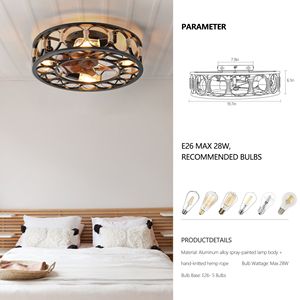 Modern Farmhouse LED <b>Ceiling</b> Fan with Caged <b>Light</b> Low Profile Flush Mount 6 Speeds Reversible Blades 6-Button <b>Remote</b> <b>Control</b> - Product Image 6