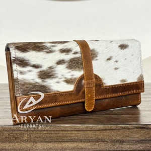 ใหม่แท้ทําด้วยมือหนัง Cowhide ของแท้หนังกระเป๋าสตางค์ผู้หญิงกระเป๋าสตางค์ Trifold ร้อนขายหนังตะวันตกกระเป๋าคลัทช์กระเป๋าสตางค์ - Product Image 1