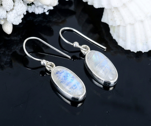 Hot Selling Minimalist 925 Sterling <b>Silver</b> <b>Dangle</b> <b>Earrings</b> for Women Handmade Natural Rainbow Moonstone Fine Jewelry for Party - Product Image 1