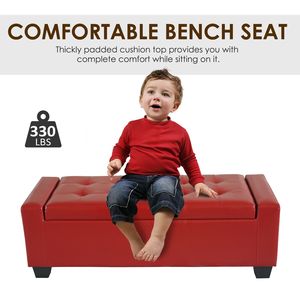 Panca Contenitore Imbottita in Ecopelle da 128 cm, Rosso Brillante, per Casa, Ufficio e Ingresso, Salvaspazio - Product Image 6