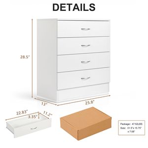 Comò Moderno Semplice Bianco a 4 Cassetti, Lussuoso Mobile da Camera da Letto Indipendente in Metallo con Funzione Estensibile per Camera da Letto e Soggiorno - Product Image 6