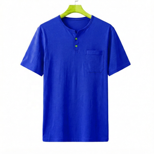 Men's Lime Green Short Sleeve <b>Henley</b> T-<b>Shirt</b> Regular Fit Cotton Casual Solid Color Pocket Front Breathable Knitted Fabric - Product Image 6