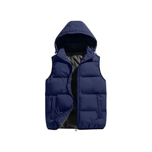 Chaleco Acolchado con Capucha para Hombre, Ropa de Invierno Informal con Cierre de Cremallera y Bolsillos, Azul Oscuro - Product Image 1