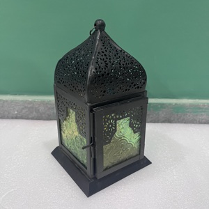 Farol de Metal Estilo Marroquí con Vidrio de Colores, Decoración de Mesa Vintage para Pascua, Ramadán, Navidad, Uso Doméstico - Product Image 5