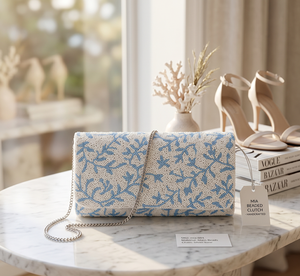 Personalized Custom Name & <b>Initial</b> Clutch Bag for Women Fashion Linen with Button Detail Wedding & Evening Use - Product Image 4