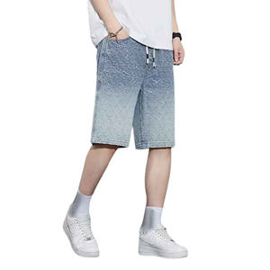 Shorts en jean pour hommes, coupe classique, sur mesure, grande taille, longueur genou, effet usé, style streetwear, vente en gros - Product Image 3