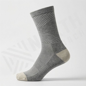 Crew Socks Gray Geometric Pattern Breathable Polyester Spandex Running Athletic Socks for Adults Spring Season - Product Image 3