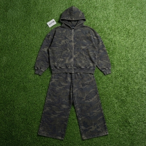 Men <b>Black</b> Green Camouflage <b>Zip</b> <b>Up</b> <b>Hoodie</b> Tracksuit Set Loose Fit Wide Leg Streetwear Custom OEM ODM Wholesale - Product Image 5