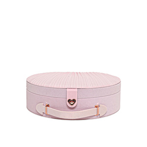 Boîte cosmétique rigide rose arrondie avec logo personnalisé, doublure en satin et poignée pour emballage cadeau beauté - Product Image 3