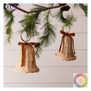 Campana Decorativa de Mimbre y Ratán Hecha a Mano con Aro para Colgar, para Árboles Navideños, Casas Rústicas y Decoración Festiva - Product Image 4