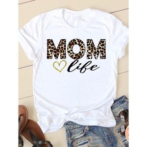 T-shirt blanc à manches courtes et col rond pour femme avec imprimé mère et bébé, décontracté, toutes saisons, tissu jersey 100% coton - Product Image 6