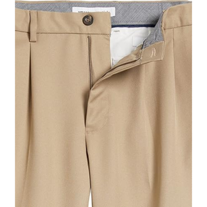Pantalon plissé décontracté chic pour homme, coupe droite, taille mi-haute, infroissable, en tissu peigné de coton et polyester, poids moyen, motif uni - Product Image 5