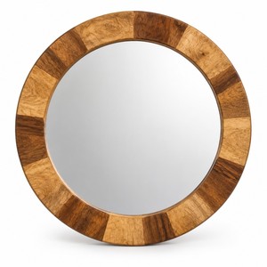 Handcrafted Two-Tone Mango Wood Round Wall <b>Mirror</b> 69cm | Wholesale - Product Image 1