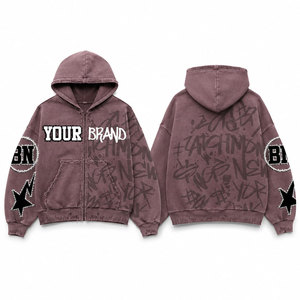 Sweat à capuche zippé pour homme de votre marque, style streetwear oversize, impression par sublimation, logo frontal, manches classiques, tissu French Terry - Product Image 1