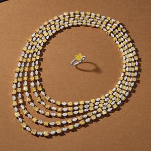 Luxury 18K Solid Gold Diamond Choker <b>Necklace</b> Princess Cut Yellow White Diamond Strand Women Party Jewelry - Product Image 2