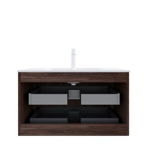 Mueble de Baño Flotante NOOR de 36 Pulgadas con Rayas, de Madera Contrachapada, con 2 Cajones, Piedra Sinterizada Blanca Carrara, Gran Venta, Marca NOOR - Product Image 4