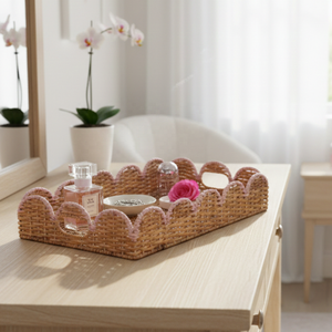 Bandeja de Servir Festoneada de Ratán y Cesta de Almacenamiento Rectangular de Mimbre para Decoración del Hogar y Baño - Product Image 4