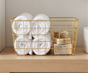 Premium Rectangular Metal <b>Wire</b> <b>Storage</b> <b>Basket</b> With Handles For Multi-Purpose Neatening And Organization Modern Design - Product Image 5
