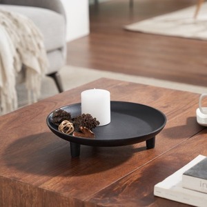 Plateau de service minimaliste en métal noir, design rond, vaisselle pour la salle à manger - Product Image 5
