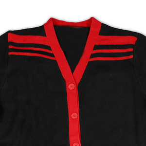 Cárdigan Negro y Rojo con Cuello en V para Mujer, Manga Larga, Cierre de Botones, Estilo Preppy, Ropa de Otoño, Suéter Tejido 100% Acrílico - Product Image 4