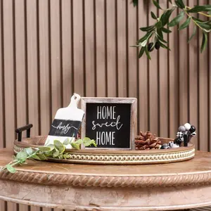 Plateau en bois avec poignées en cuir, plateau ottoman en bois style farmhouse, plateau de présentation en bois de luxe pour salle d'exposition, Safe Zahid Exports - Product Image 5