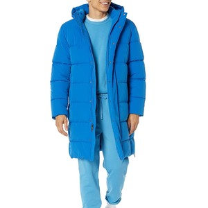 New OEM Men's <b>Long</b> Hooded Puffer Jacket Solid Blue Windproof Zipper Closure Casual Winter Down Filled Polyester Shell Thick <b>Coat</b> - Product Image 3