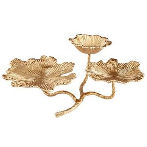 Assiette de service en métal en forme de fleur dorée, plat décoratif pour la décoration de table de mariage, style glamour fait main - Product Image 1