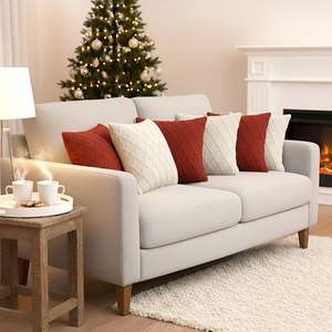 SOGA Ensemble de 6 housses de coussin de 45 cm, 3 en tricot losanges rouges classiques et 3 en tricot torsadé crème pour sièges et coussins - Product Image 6