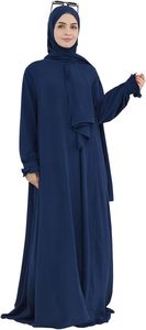 Abaya Hijab pour femmes, robe longue à manches longues, couleur unie, robe modeste, tenue de tous les jours, en coton, col haut, coupe ample - Product Image 5