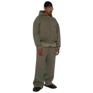 Chándal de felpa francesa de algodón 100% personalizado para hombre, conjunto de Jogger con capucha y cremallera completa de peso pesado con estampado de logotipo 3D de gran tamaño, Color sólido - Product Image 5