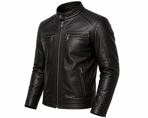 Veste en cuir de luxe pour homme, en cuir véritable et toile, style décontracté streetwear, douce et confortable, style moderne et luxueux - Product Image 4