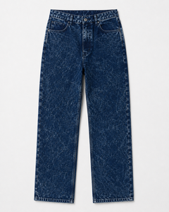 Vaqueros de mezclilla con lavado ácido oscuro, estilo vintage, holgados, informales, de algodón, de cintura media, pantalones de invierno para hombre y mujer OEM ODM - Product Image 2
