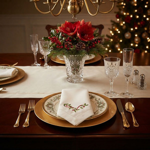 Serviettes de table en coton brodé sur mesure, avec ourlet festonné, durables, lavables en machine, pour événements domestiques et Noël, vente en gros - Product Image 5