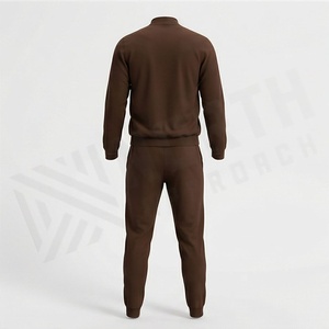 Men's <b>Brown</b> Cotton Tracksuit Full Zipper Stand Collar Casual Solid Color <b>Joggers</b> Set Regular Fit Autumn Wear - Product Image 2