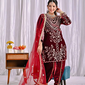 เปิดตัวชุดออกงานดีไซน์ใหม่ เสื้อคุर्ตา/คุर्ติ พร้อมผ้าคลุมไหล่ ผ้าไหมชินนอน สไตล์ทันสมัย แห้งเร็ว - Product Image 1