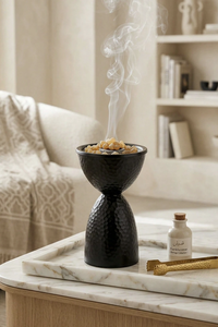 Decorative Wooden Bakhoor Burner with Metal Lid and Hammered Base for Incense Burning <b>Home</b> Decor and Tabletop Decoration - Product Image 4