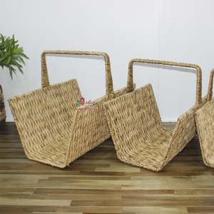 Artex Dong Thap Rustic Woven Firewood <b>Basket</b> Set 3-Piece Rectangle Classic Style <b>Wood</b> Storage <b>for</b> <b>Fireplace</b> - Product Image 3