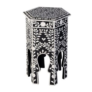 Arabic Style Geometric Bone Inlay MDF Side Table With Floral Design Muslim Home decor Bedside Table Luxury Accent Furniture - Product Image 3