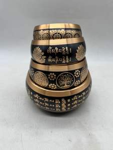 Singing Bowl with Textured Hammered Surface and Intricate Center Design Viewed From Top-Down different color available - Product Image 4