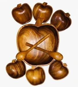 Ensemble de bols en bois de qualité supérieure en forme de pomme avec cuillères, design fruité, vaisselle mignonne, ensemble de service durable, passe au lave-vaisselle, utilisation quotidienne - Product Image 1